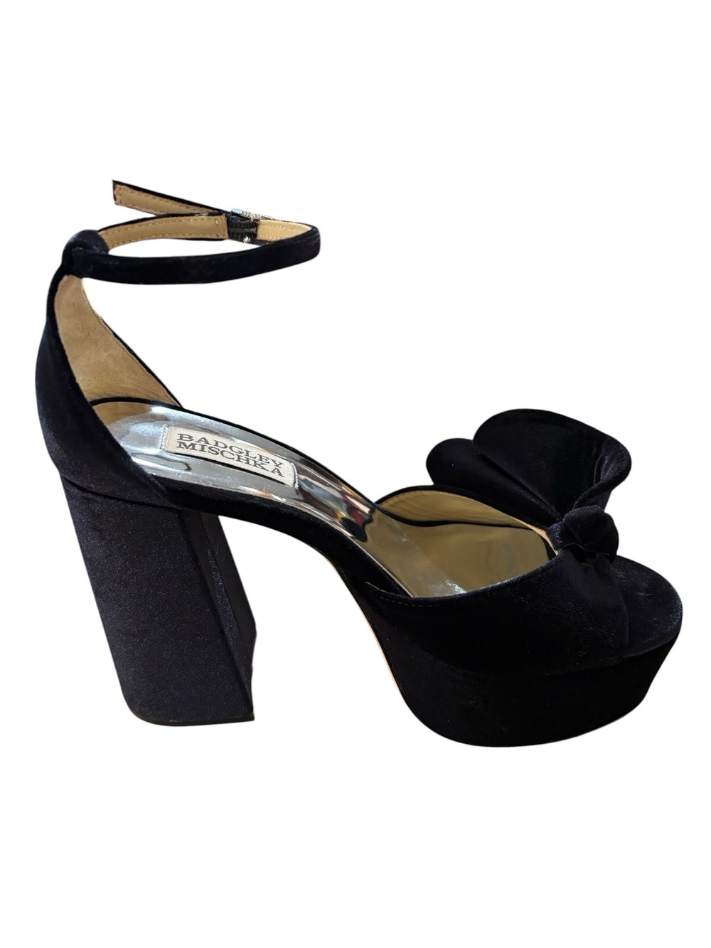Badgley Mischka Zoelle Black Velvet Platform Ankle-Strap Heels